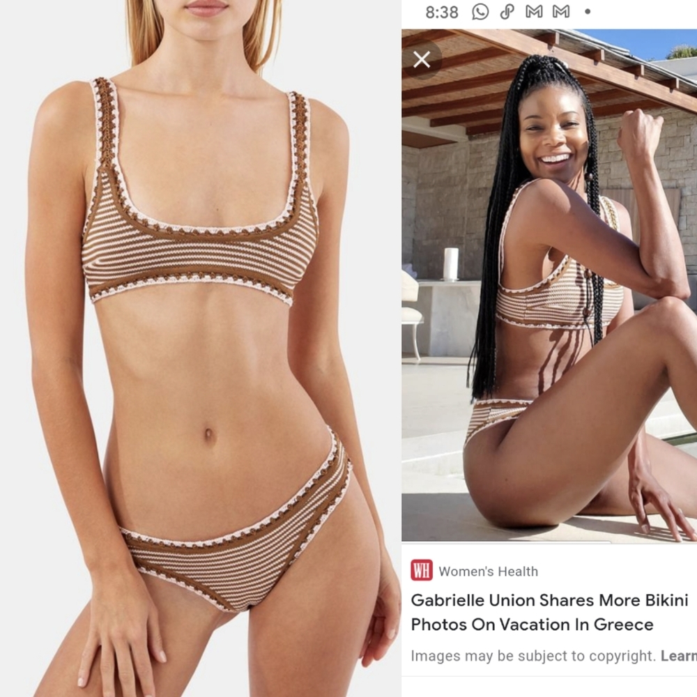 Nwt S + S crochet Striped Preppy stitch cocoa dawn bikini xs